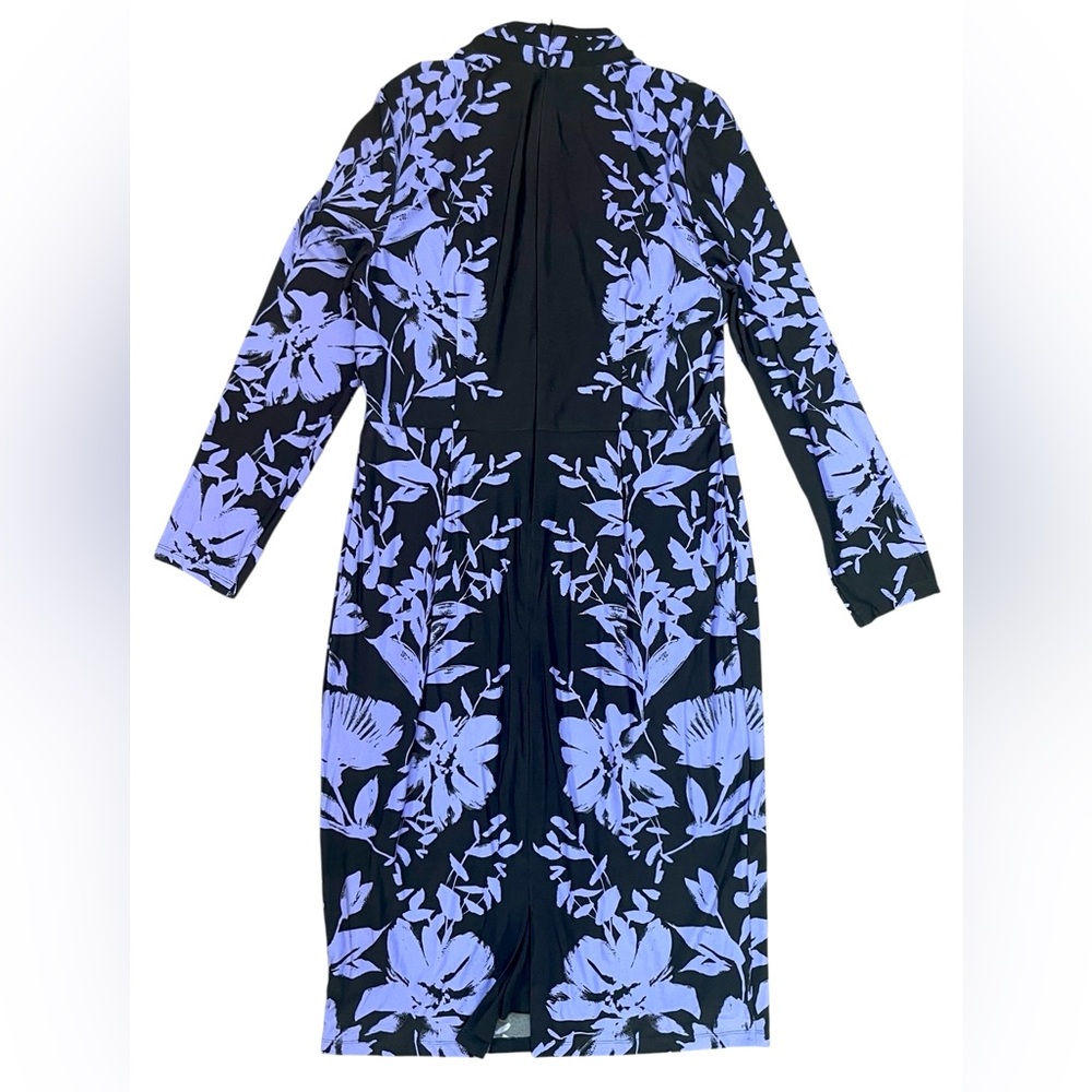 NEW Maggie London Elegant Purple Brown Long Sleeve High Neck Floral Dress 14 - Picture 3 of 11